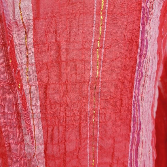 Tommy Bahama Striped Crinkle Top Medium NWT Paramour Red w Gold 3/4 Sleeve - Picture 3 of 6